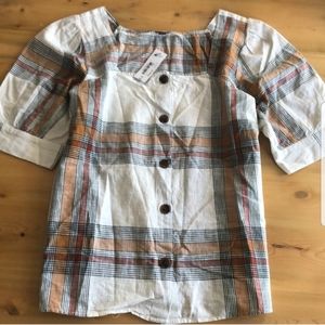 Plaid Square Neck Tunic Top